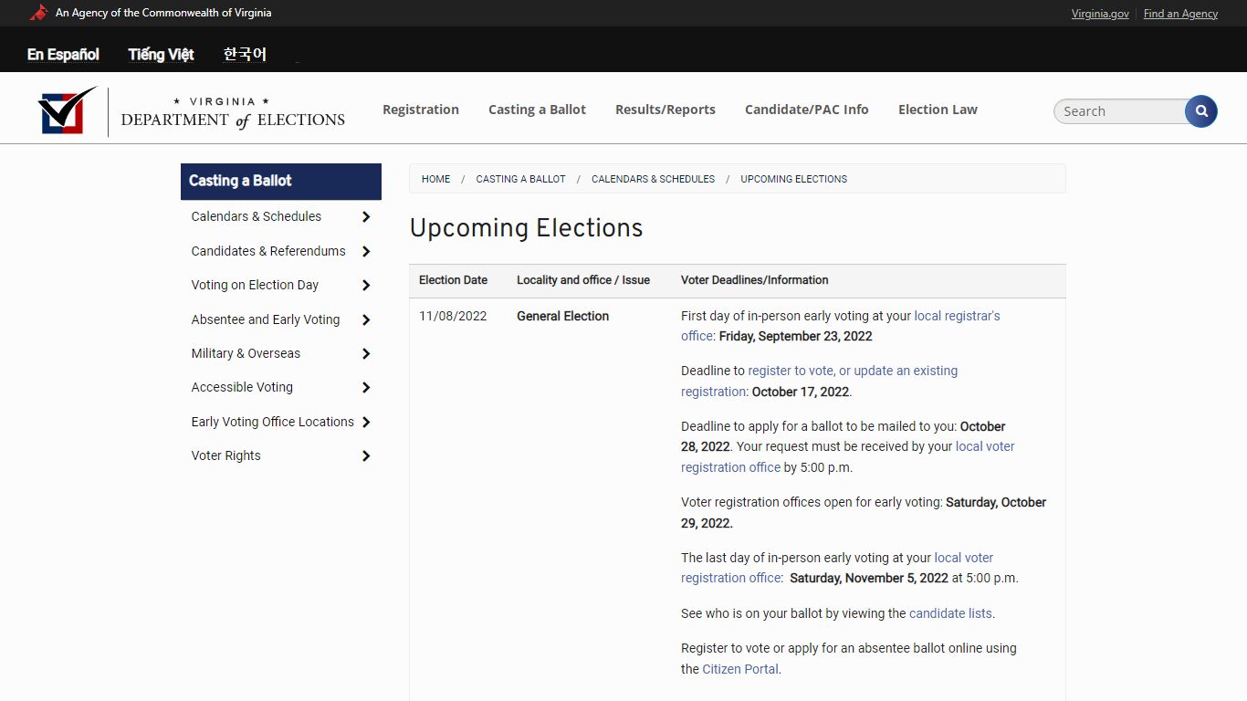 Upcoming Elections - Virginia Department of Elections